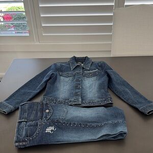 Harley Davidson Denim Jacket and Jeans Set with Studs
